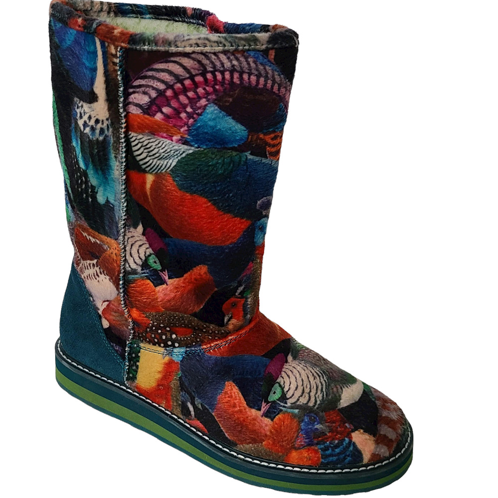DESIGUAL Panda Multicolor Flat Velvet Mid Calf Boots **MIXED SIZES US 7.5 / 8 **